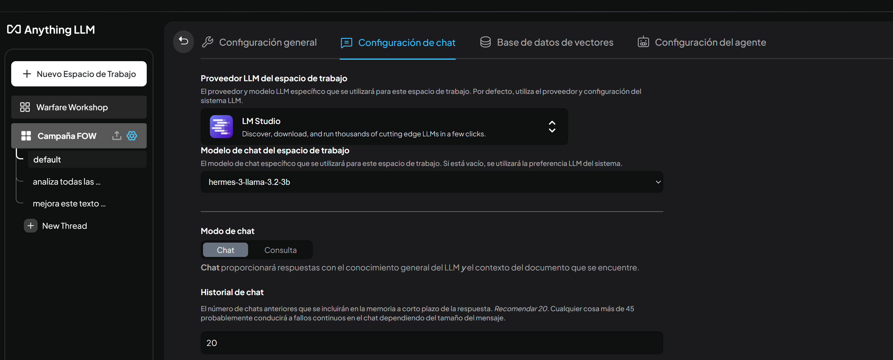 Configuración de Anything LLM